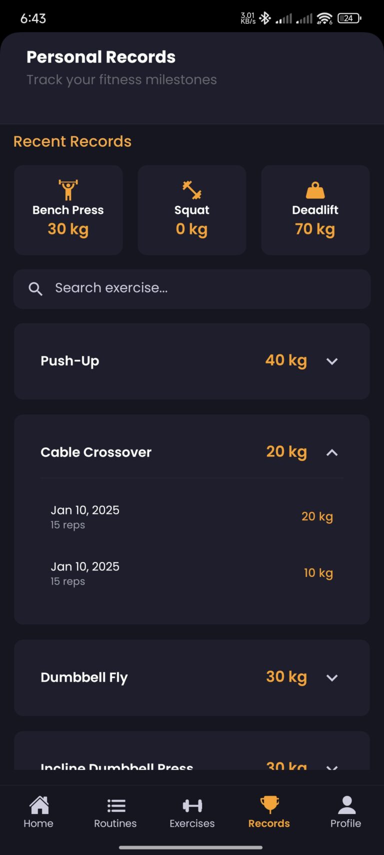 PERSONAL RECORD SCREEN