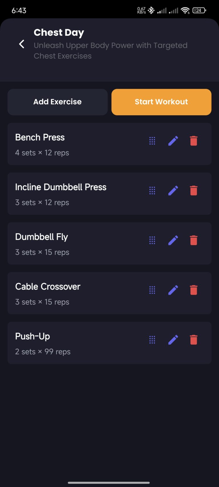 LIST EXERCISE ROUTINE